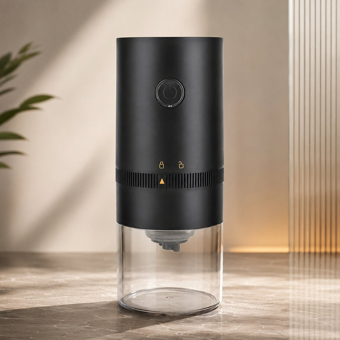 Electric Coffee Grinder USB Rechargeable | Adjustable Grind Setting for Espresso to French Press | Compact Transparent Container