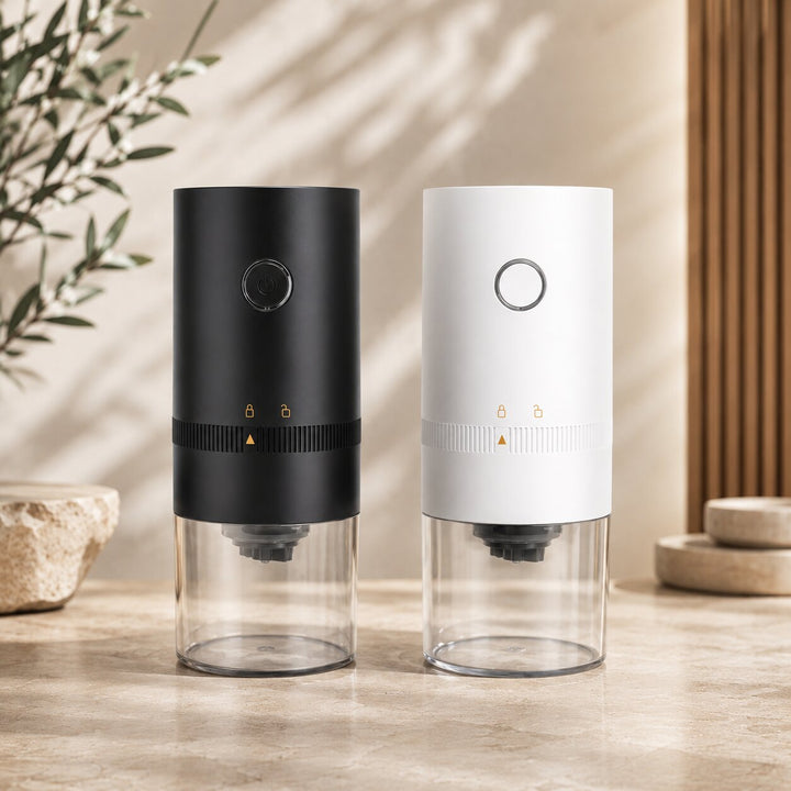Electric Coffee Grinder USB Rechargeable | Adjustable Grind Setting for Espresso to French Press | Compact Transparent Container