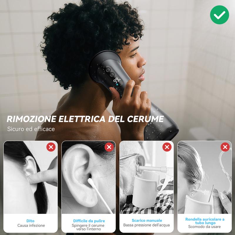 Electric Ear Cleaning Device | Adjustable Water Pressure &amp; Two-Tank System | Cordless USB-C Rechargeable, Interchangeable Nozzles