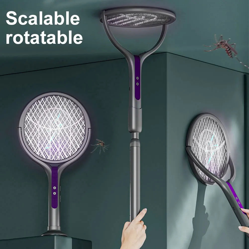 Electric Fly Swatter Rechargeable Retractable USB-C with Rotating Head