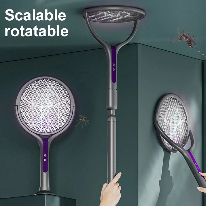 Electric Fly Swatter Rechargeable Retractable USB-C with Rotating Head