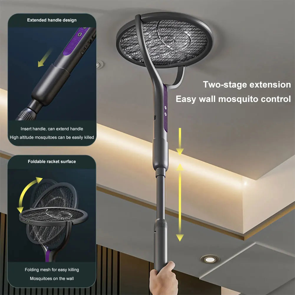 Electric Fly Swatter Rechargeable Retractable USB-C with Rotating Head