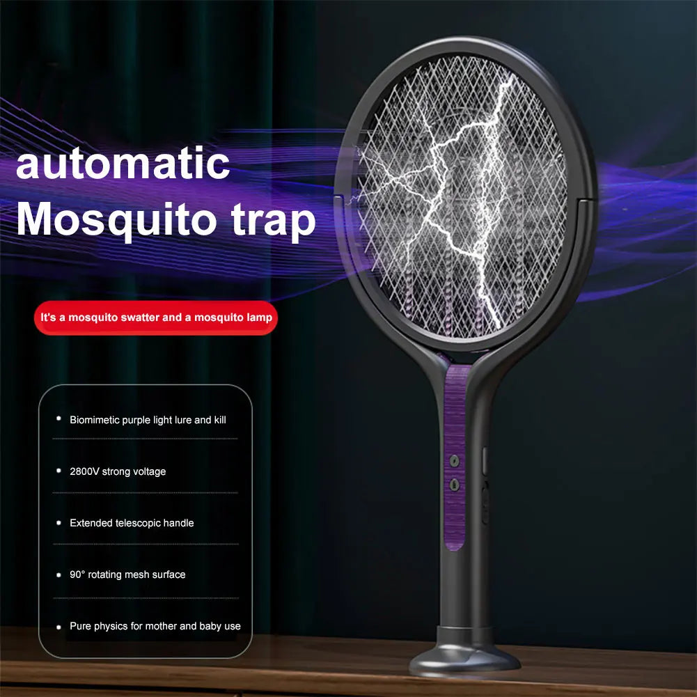 Electric Fly Swatter Rechargeable Retractable USB-C with Rotating Head