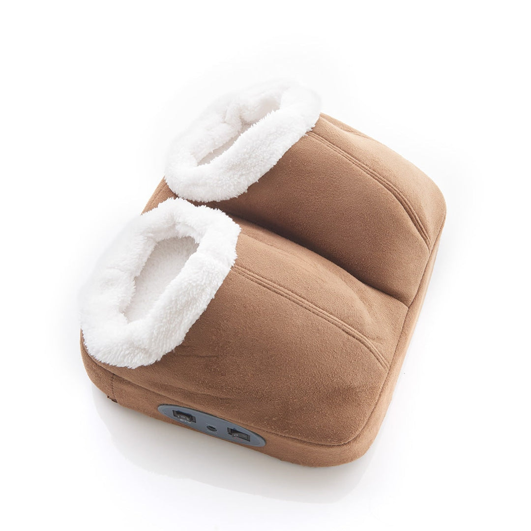 Electric Foot Massager, Faux-Suede &amp; Fleece-Lined | Tan or Gray | Heated &amp; Vibrating, Non-Slip Base, Fits UK Size 14