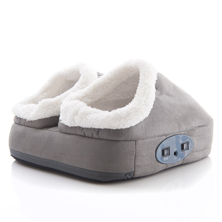 Electric Foot Massager, Faux-Suede &amp; Fleece-Lined | Tan or Gray | Heated &amp; Vibrating, Non-Slip Base, Fits UK Size 14