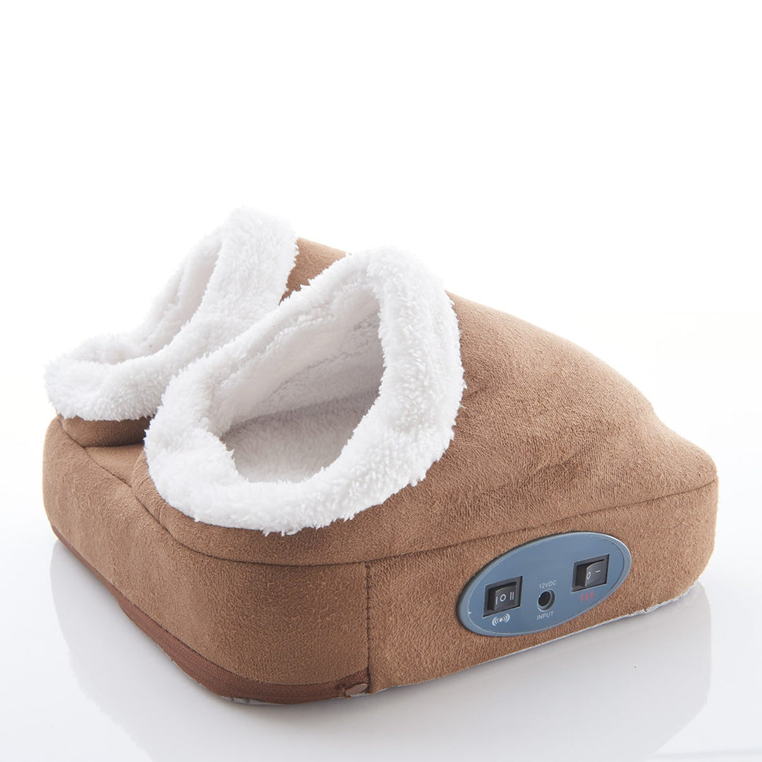 Electric Foot Massager, Faux-Suede &amp; Fleece-Lined | Tan or Gray | Heated &amp; Vibrating, Non-Slip Base, Fits UK Size 14