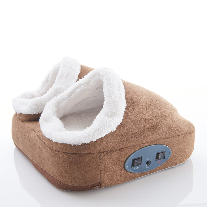Electric Foot Massager, Faux-Suede &amp; Fleece-Lined | Tan or Gray | Heated &amp; Vibrating, Non-Slip Base, Fits UK Size 14