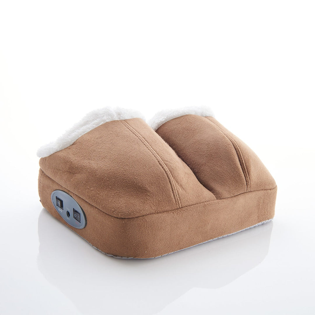 Electric Foot Massager, Faux-Suede &amp; Fleece-Lined | Tan or Gray | Heated &amp; Vibrating, Non-Slip Base, Fits UK Size 14