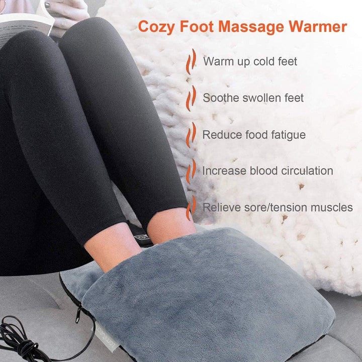 Electric Foot Massager Pouch with Heat and Vibration | Plush Fleece Warmer | USB Powered, Portable for Home, Office and Travel