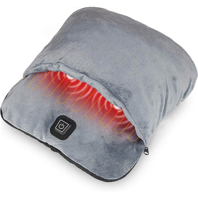 Electric Foot Massager Pouch with Heat and Vibration | Plush Fleece Warmer | USB Powered, Portable for Home, Office and Travel