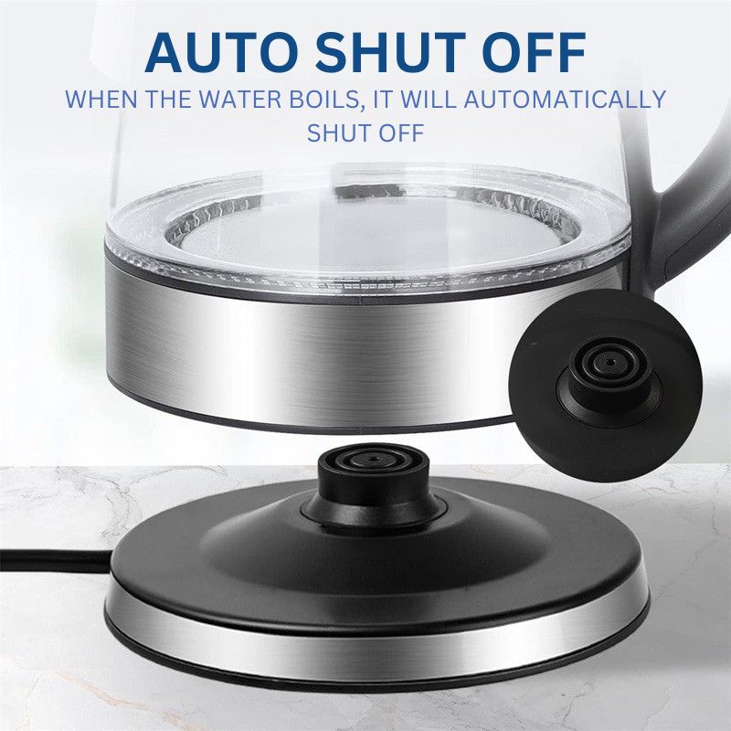 Electric Glass Kettle Stainless Steel | 1500W Rapid Boil with LED Illumination | Cordless Base, BPA-Free 1.8L Capacity
