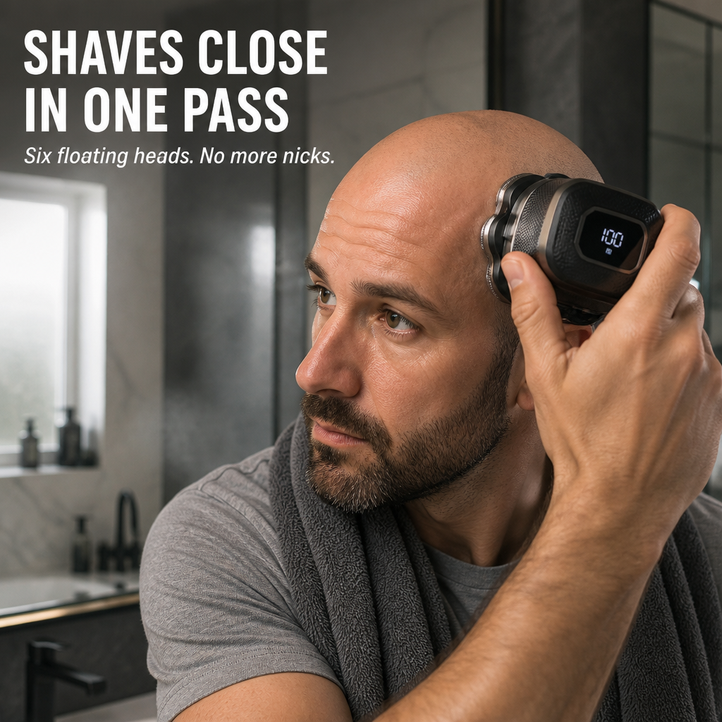 Electric Head Shaver for Men | Six Floating Rotary Heads for One-Pass Scalp Shaving | IPX6 Waterproof, USB-C Fast Charge