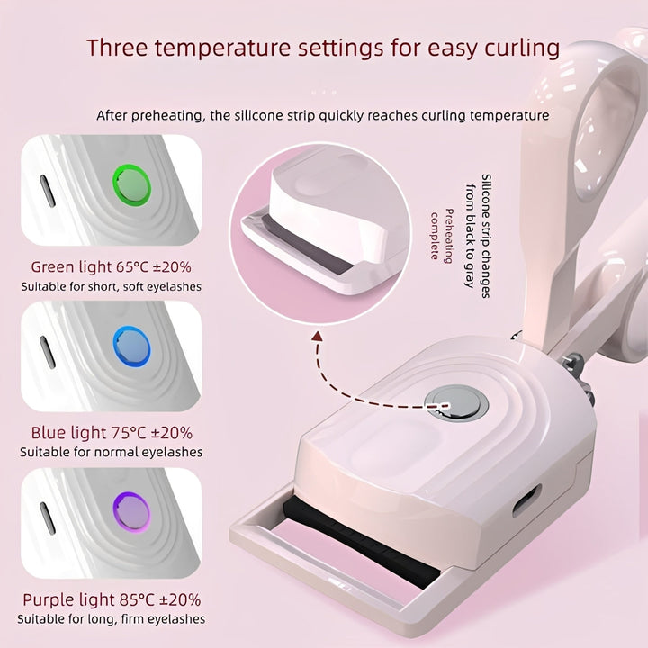 Electric Heated Eyelash Curler | 3 Adjustable Heat Settings, Anti-Scald Cool-Touch Surface | Long-Lasting Lift &amp; Curl