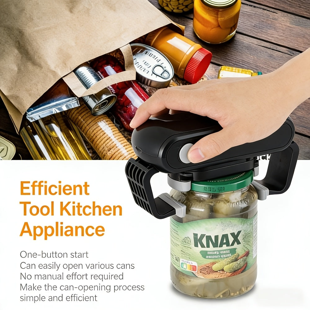 Electric Jar Opener | Automatic Lid Grip, One-Touch Button | Battery-Operated, Black Plastic, Fits Various Lid Sizes