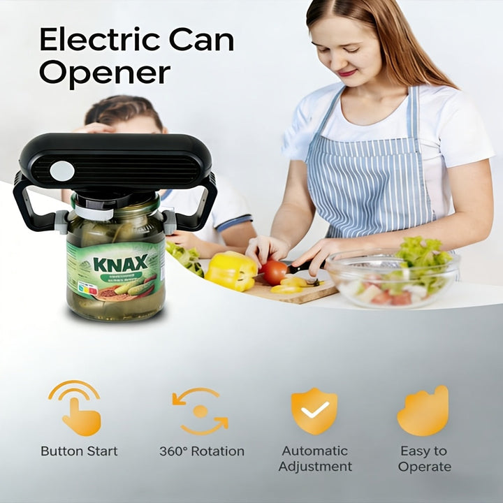 Electric Jar Opener | Automatic Lid Grip, One-Touch Button | Battery-Operated, Black Plastic, Fits Various Lid Sizes