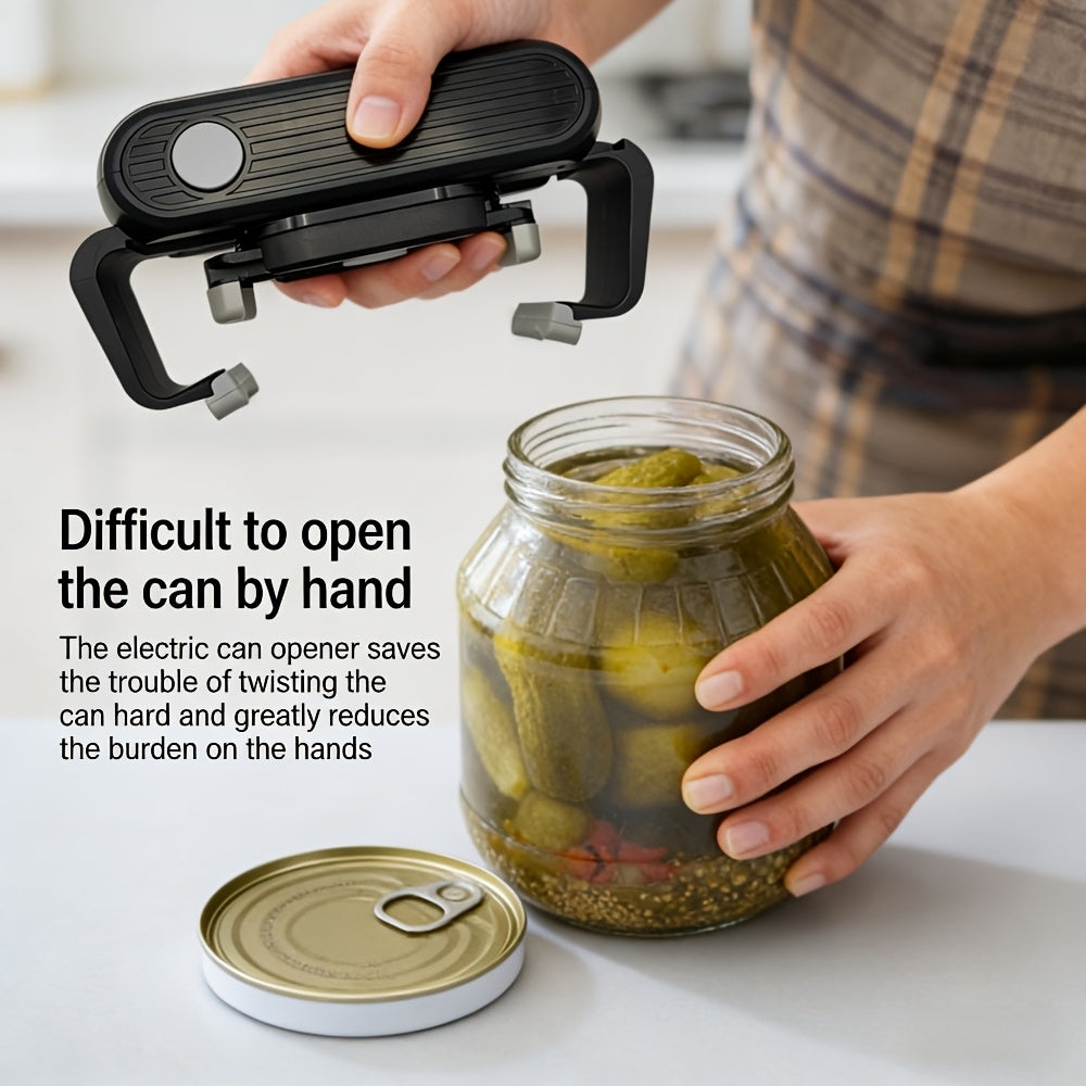 Electric Jar Opener | Automatic Lid Grip, One-Touch Button | Battery-Operated, Black Plastic, Fits Various Lid Sizes