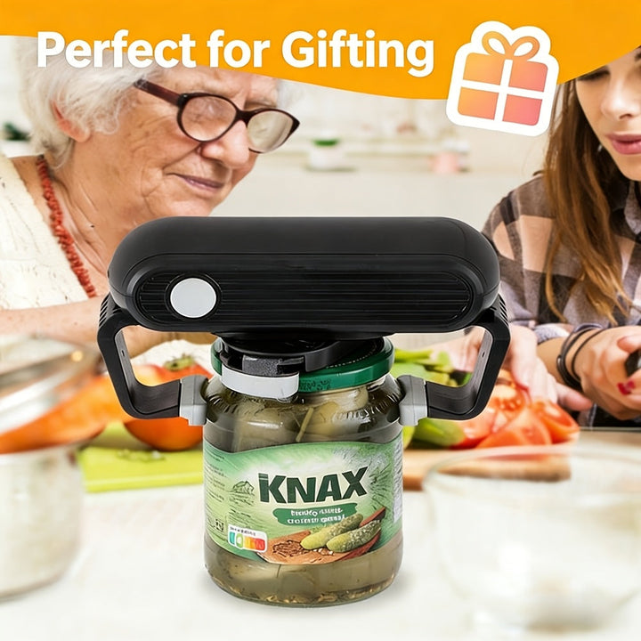 Electric Jar Opener | Automatic Lid Grip, One-Touch Button | Battery-Operated, Black Plastic, Fits Various Lid Sizes