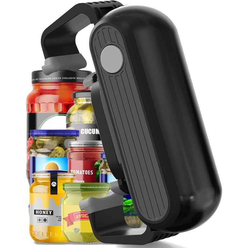 Electric Jar Opener | Automatic Lid Grip, One-Touch Button | Battery-Operated, Black Plastic, Fits Various Lid Sizes