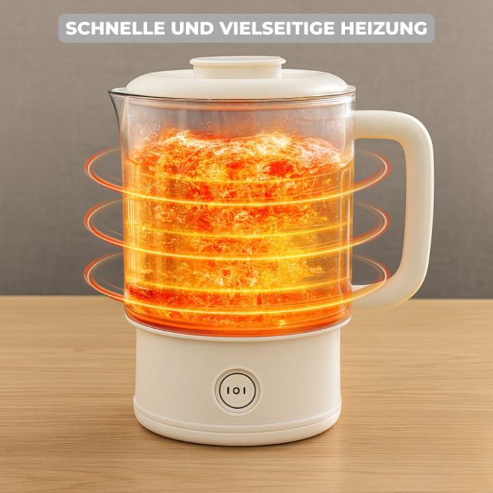 Electric Kettle Compact Glass Travel Heat-Resistant with One-Button Control