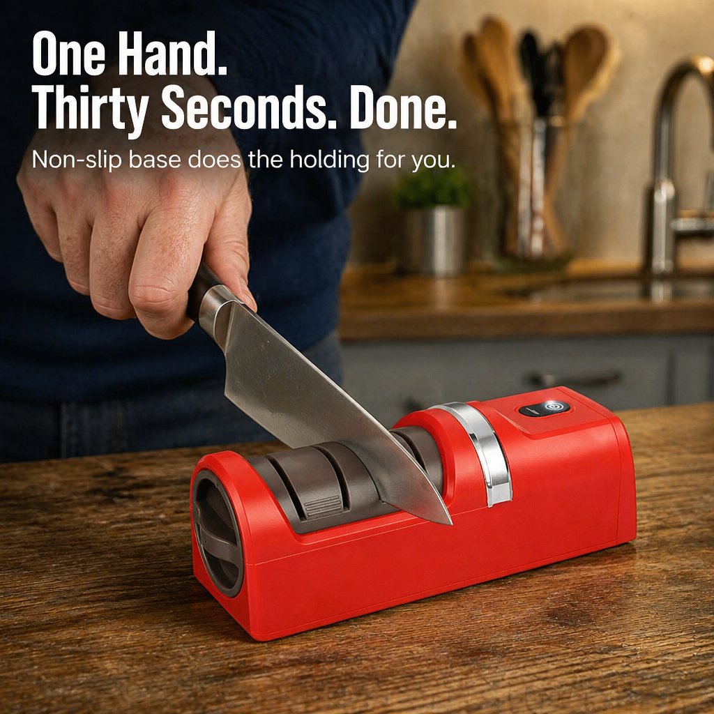 Electric Knife Sharpener | Two-Stage Diamond Wheel, Coarse &amp; Fine Grit | USB-Rechargeable, Non-Slip Base, 18 cm