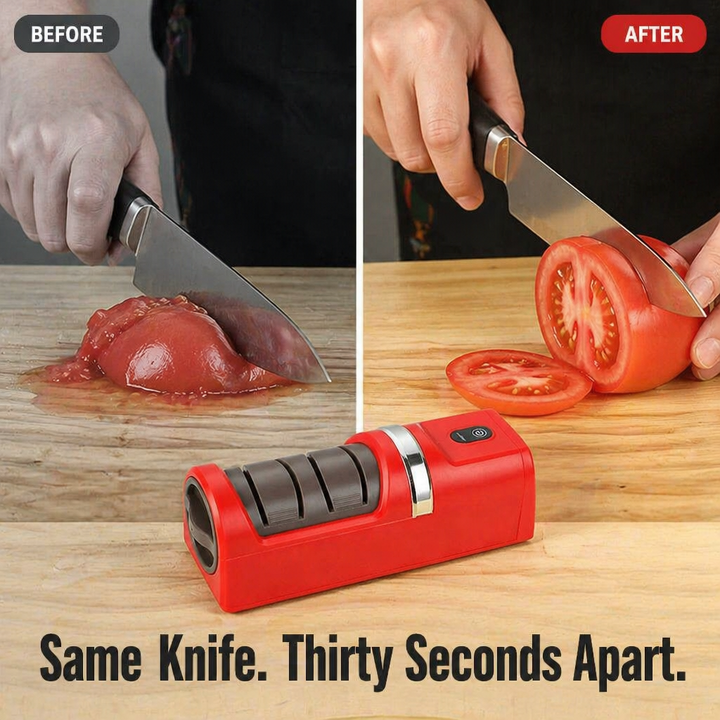 Electric Knife Sharpener | Two-Stage Diamond Wheel, Coarse &amp; Fine Grit | USB-Rechargeable, Non-Slip Base, 18 cm