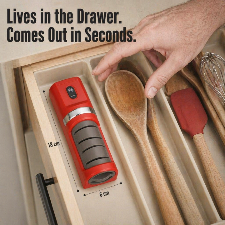 Electric Knife Sharpener | Two-Stage Diamond Wheel, Coarse &amp; Fine Grit | USB-Rechargeable, Non-Slip Base, 18 cm