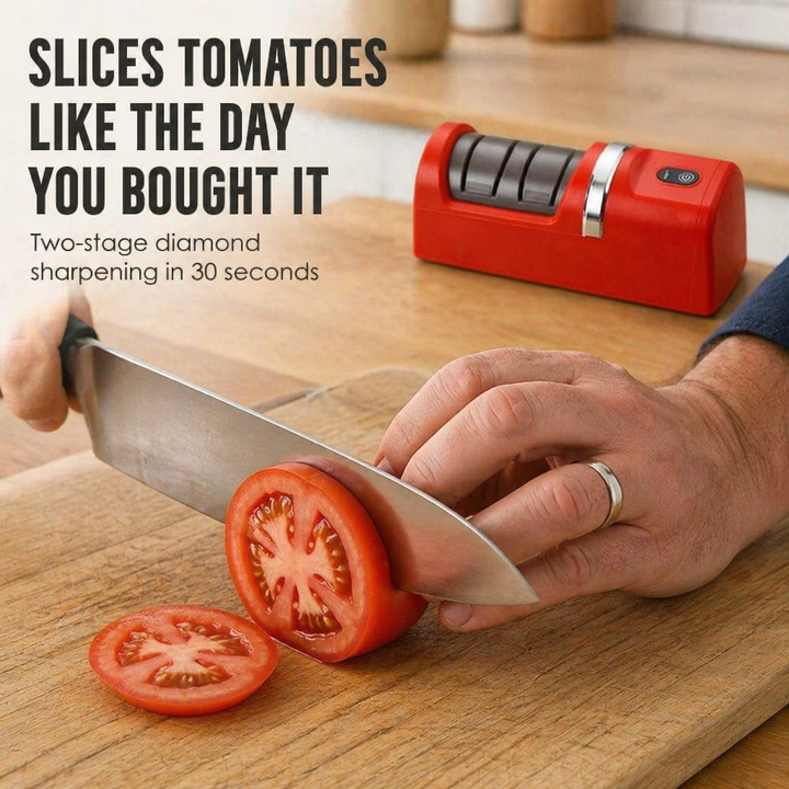 Electric Knife Sharpener | Two-Stage Diamond Wheel, Coarse &amp; Fine Grit | USB-Rechargeable, Non-Slip Base, 18 cm
