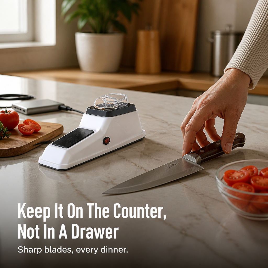 Electric Knife Sharpener USB-Powered | Two Clear Safety Shields | Sharpens Knives &amp; Scissors in Under a Minute