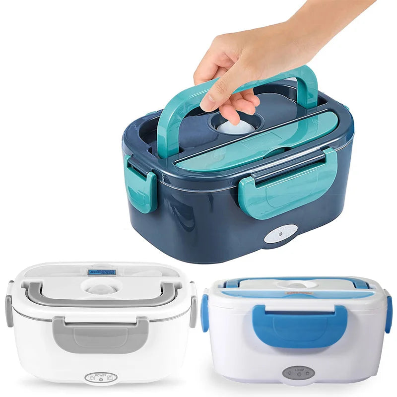 Electric Lunch Box Stainless Steel | 12V/24V Car &amp; 220V Mains | Heated Insert, Insulated Bag, Cutlery Included