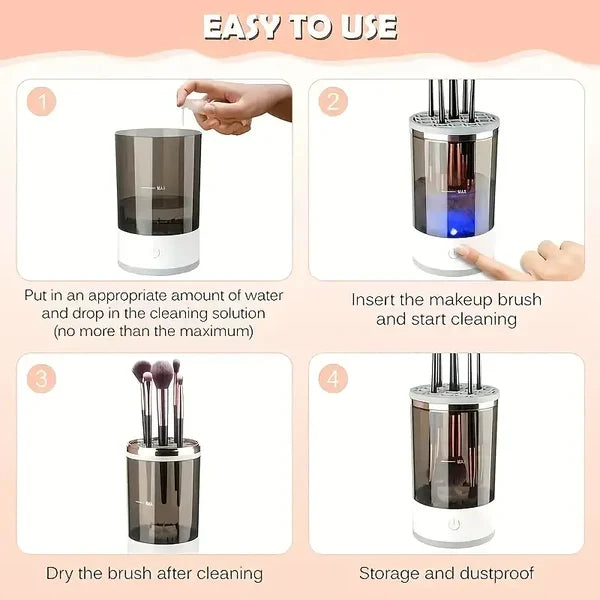 Electric Makeup Brush Cleaner | USB-Powered Rotating Water Flow Technology | Cleans &amp; Dries Multiple Brush Sizes