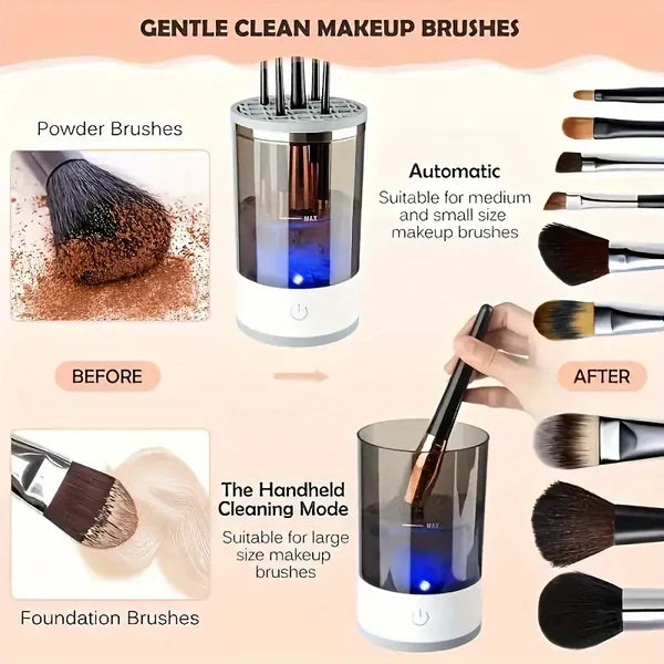Electric Makeup Brush Cleaner | USB-Powered Rotating Water Flow Technology | Cleans &amp; Dries Multiple Brush Sizes