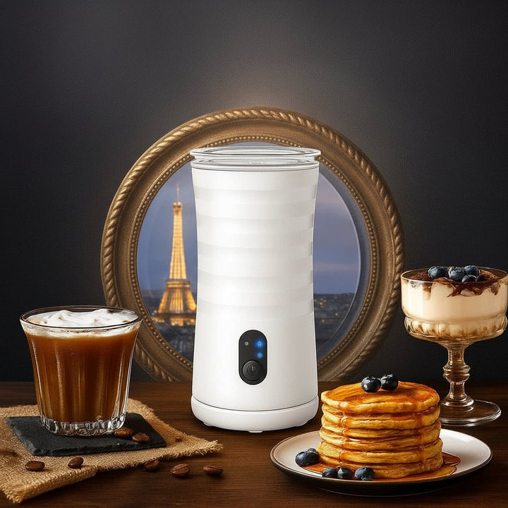 Electric Milk Frother with Non-Stick Coating | One-Touch Automatic Foam Control | 4-in-1 Hot &amp; Cold Foam for Café-Quality Coffee