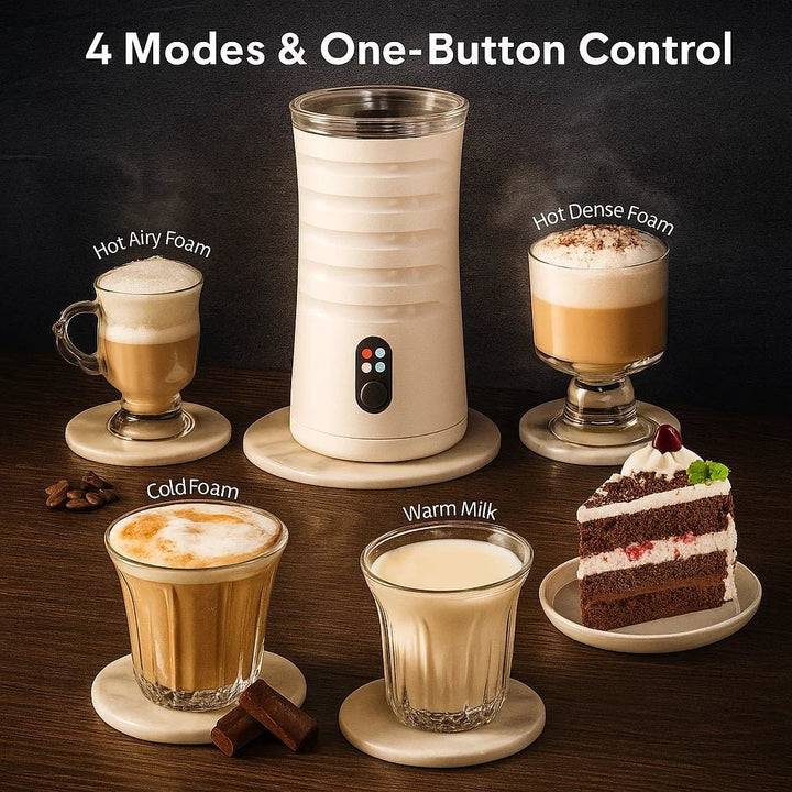 Electric Milk Frother with Non-Stick Coating | One-Touch Automatic Foam Control | 4-in-1 Hot &amp; Cold Foam for Café-Quality Coffee