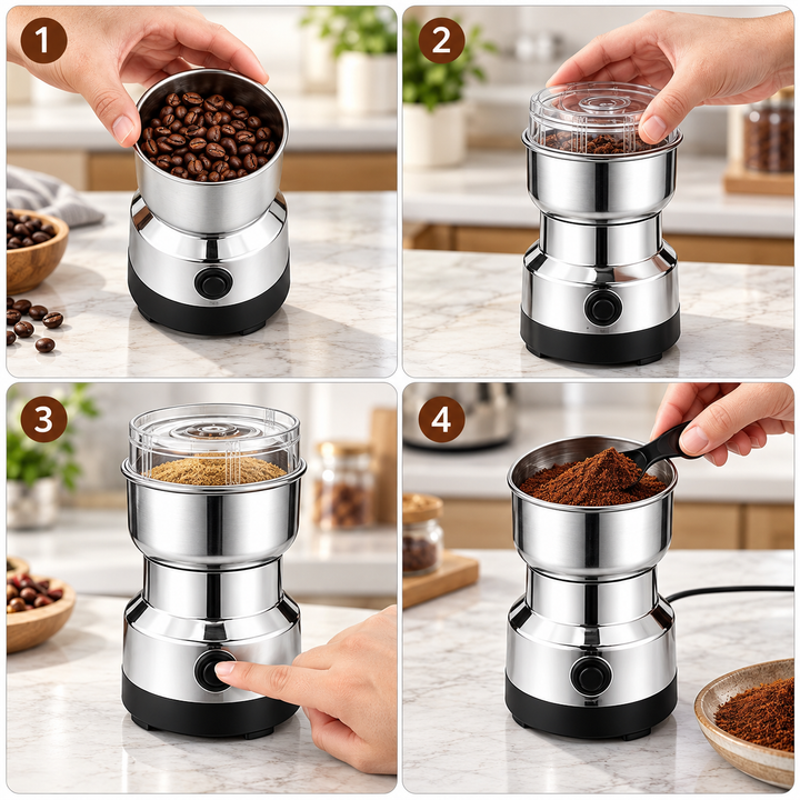 Electric Spice Grinder Stainless Steel Push-Button with Removable Blades