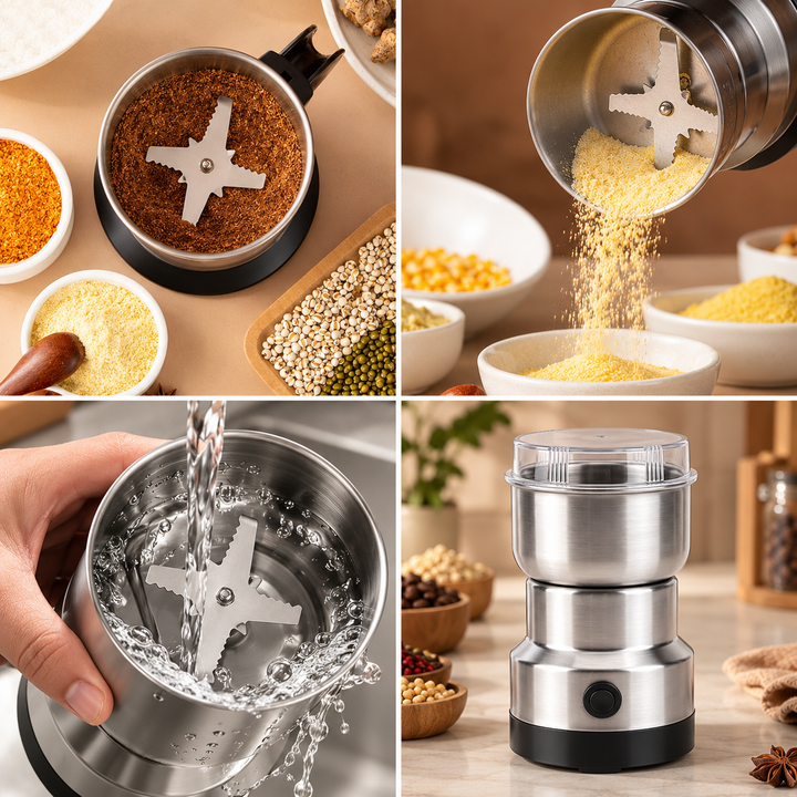 Electric Spice Grinder Stainless Steel Push-Button with Removable Blades