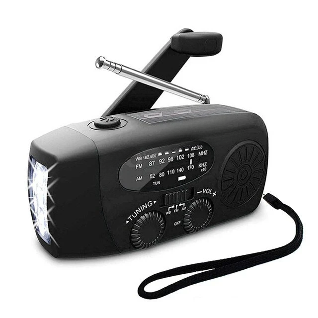 Emergency Hand Crank Radio with Solar Charging | AM/FM Bands, Flashlight &amp; SOS Alarm | 1200mAh USB Power Bank Pack