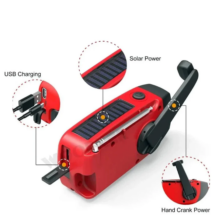 Emergency Hand Crank Radio with Solar Charging | AM/FM Bands, Flashlight &amp; SOS Alarm | 1200mAh USB Power Bank Pack