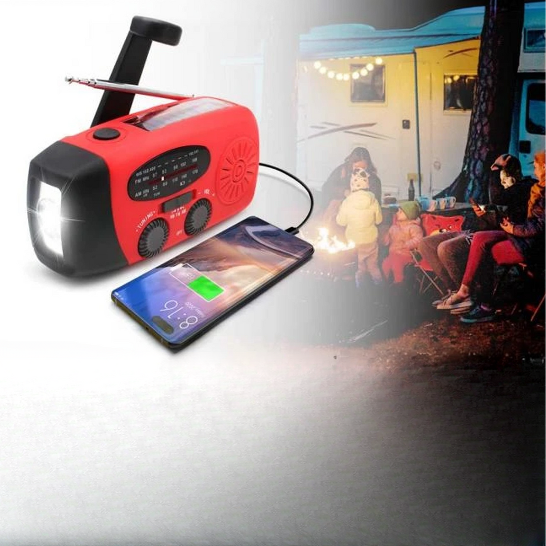 Emergency Hand Crank Radio with Solar Charging | AM/FM Bands, Flashlight &amp; SOS Alarm | 1200mAh USB Power Bank Pack