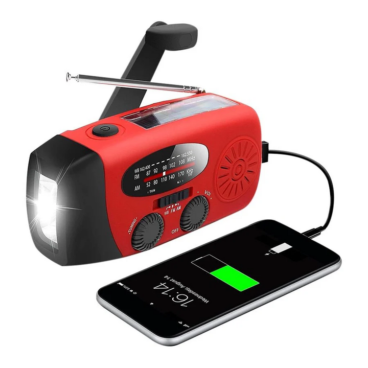 Emergency Hand Crank Radio with Solar Charging | AM/FM Bands, Flashlight &amp; SOS Alarm | 1200mAh USB Power Bank Pack