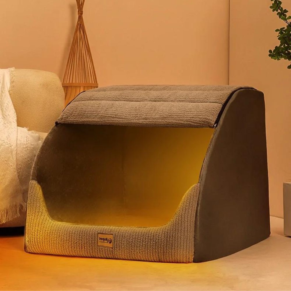 Enclosed Den Dog Bed | PP Cotton & Sponge Filling | Removable Washable Cover | 3 Sizes | Grey