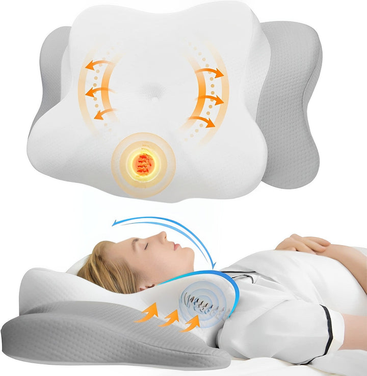 Ergonomic Cervical Neck Pillow | Memory Foam | 2 Heights | Removable Washable Cover | Back, Side &amp; Stomach Sleepers