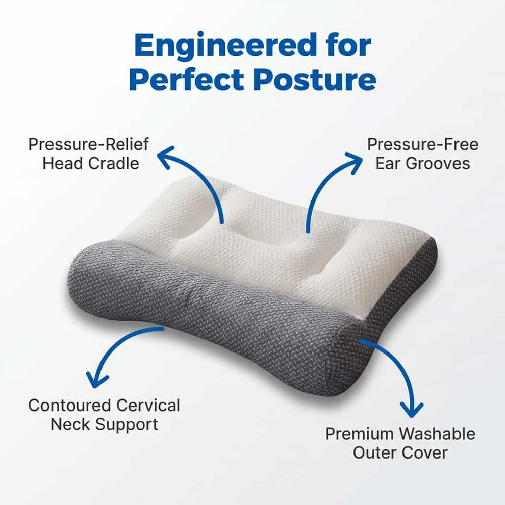 Ergonomic Neck Support Pillow | Contoured Design with Ear Groove for Side Sleepers | Relieves Neck & Shoulder Pain