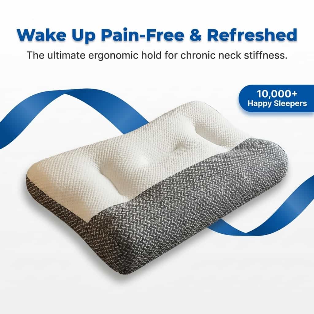 Ergonomic Neck Support Pillow | Contoured Design with Ear Groove for Side Sleepers | Relieves Neck & Shoulder Pain