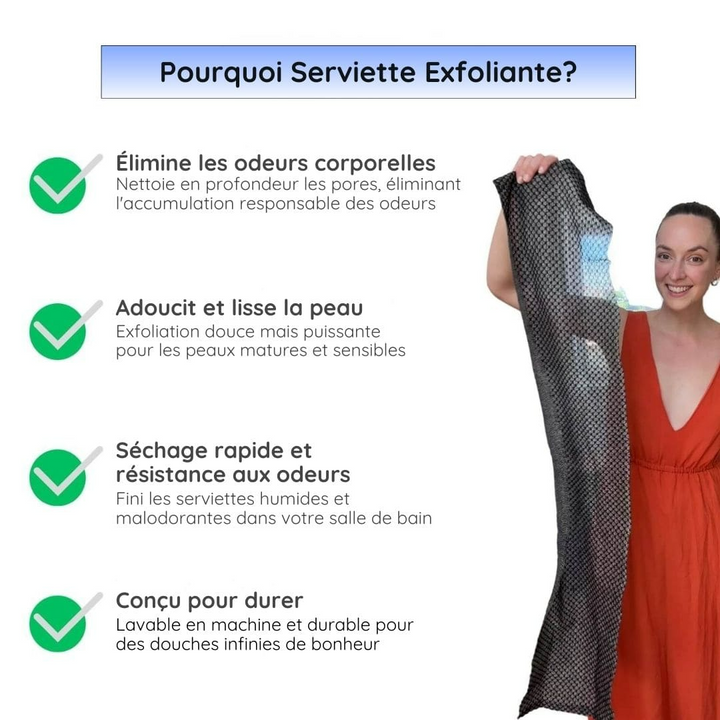 Exfoliating Shower Towel | Micro-Textured Surface for Deep Cleansing | Smoother, Brighter Skin for Shower or Bath Use