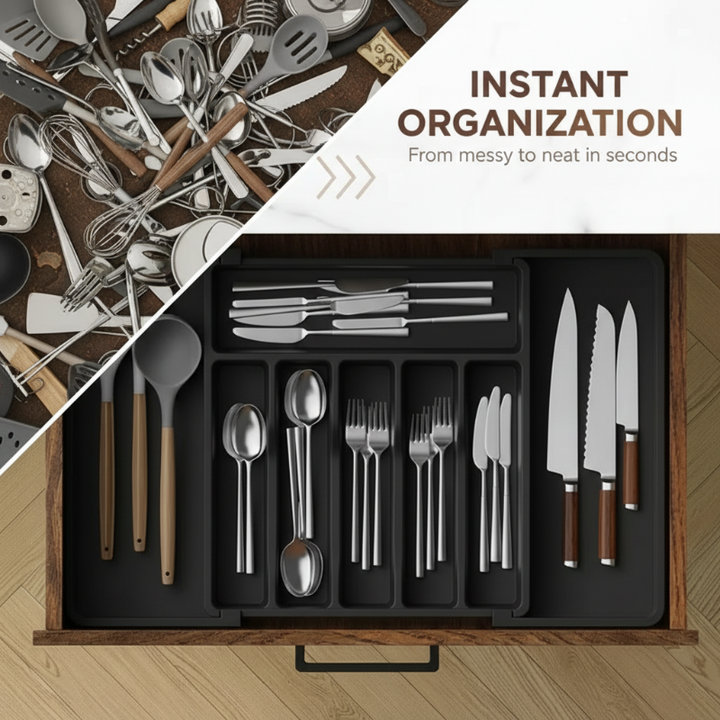 Expandable Kitchen Organizer Drawer Tray with Multiple Compartments