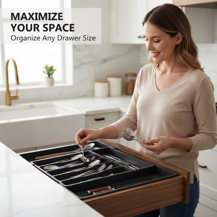 Expandable Kitchen Organizer Drawer Tray with Multiple Compartments
