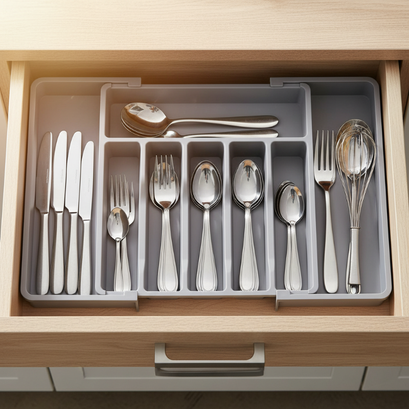 Expandable Kitchen Organizer Drawer Tray with Multiple Compartments