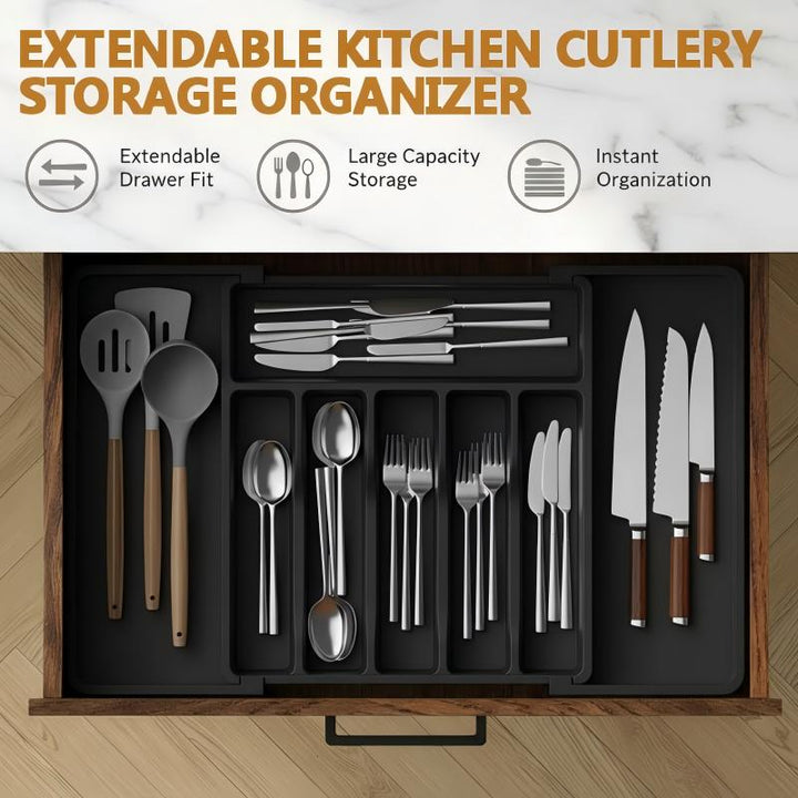 Expandable Kitchen Organizer Drawer Tray with Multiple Compartments
