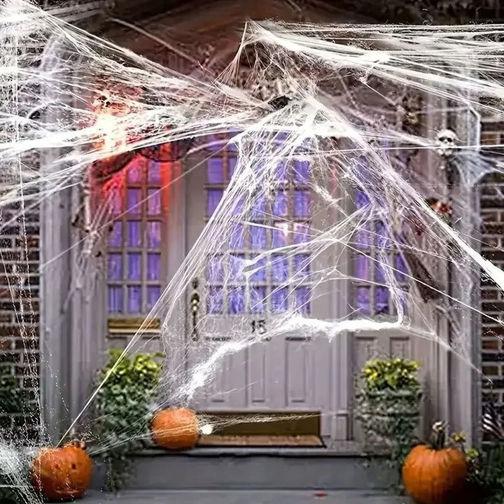 Fake Spider Web Halloween Decoration | Stretchable Cotton Webbing for Doors, Walls &amp; Corners | Reusable Haunted House Decor