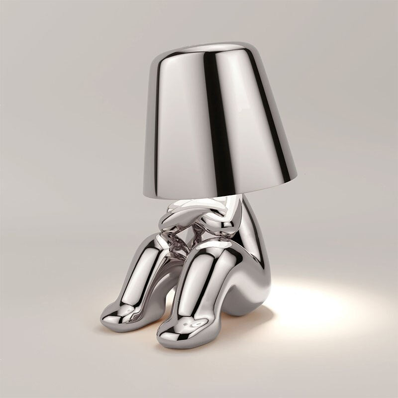 Figurine Table Lamp | Touch Dimmer &amp; Rechargeable Battery | Gold or Silver Finish, Warm Ambient Light for Living Room, Bedroom